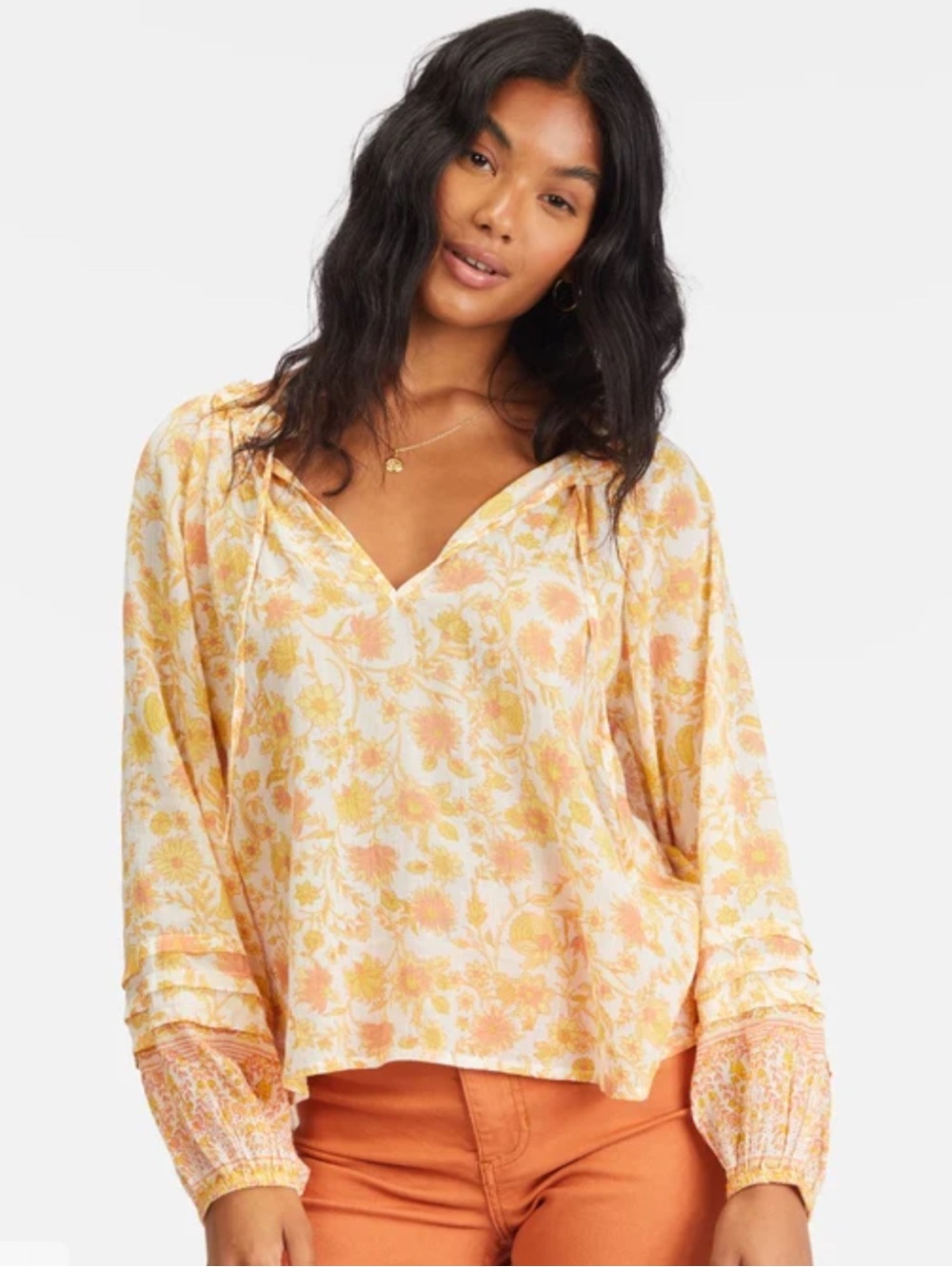 Billabong “Free Heart” Floral Tie-Neck Blouse!